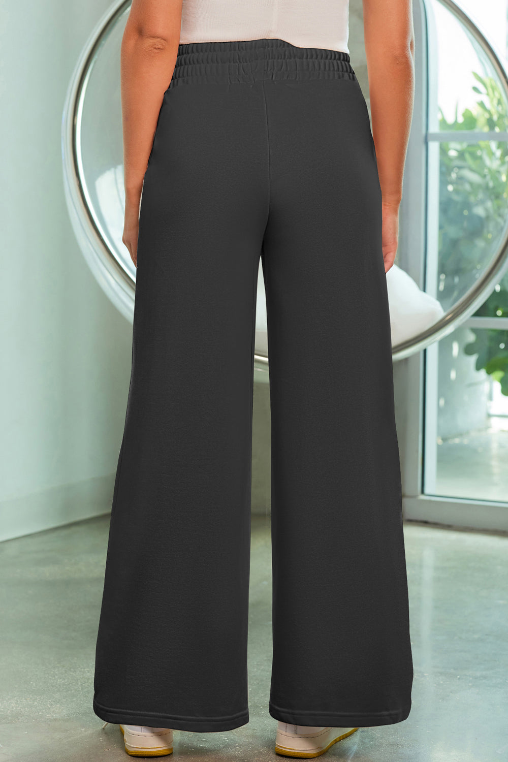 Drawstring Wide Leg Pants with Pockets